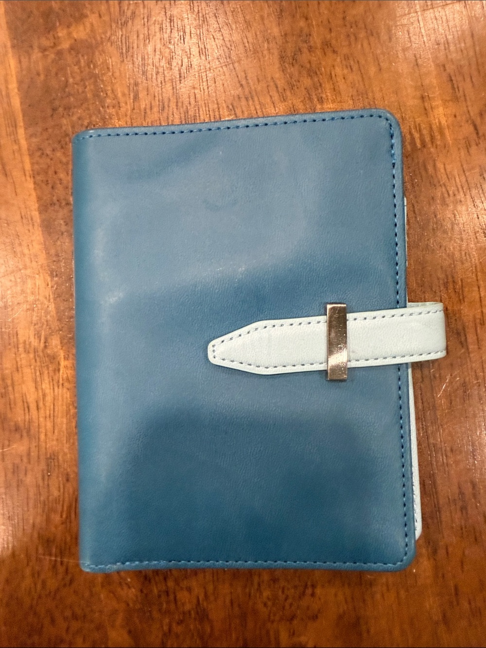 Blue Leather Wallet with Light Blue Strap passports wallet